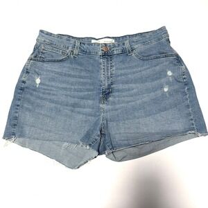Signature by Levi Strauss High Rise Denim Shorts Distressed Frayed Hem Size 18